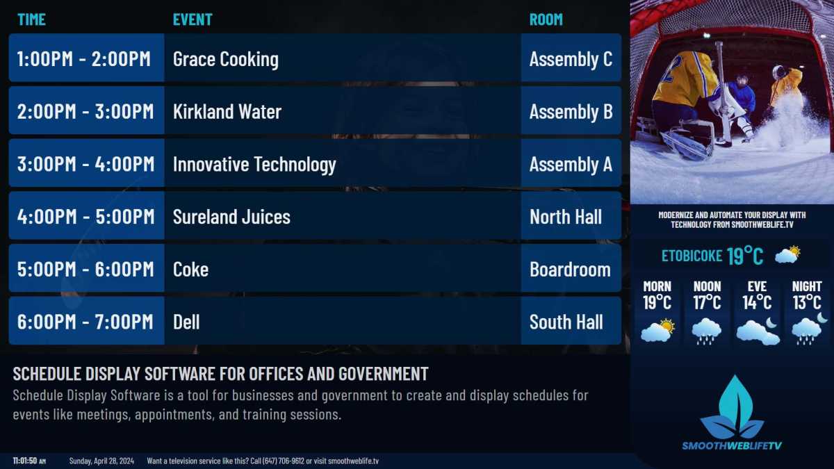 Digital Schedule Displays for Arenas, Rinks & Community Centres
